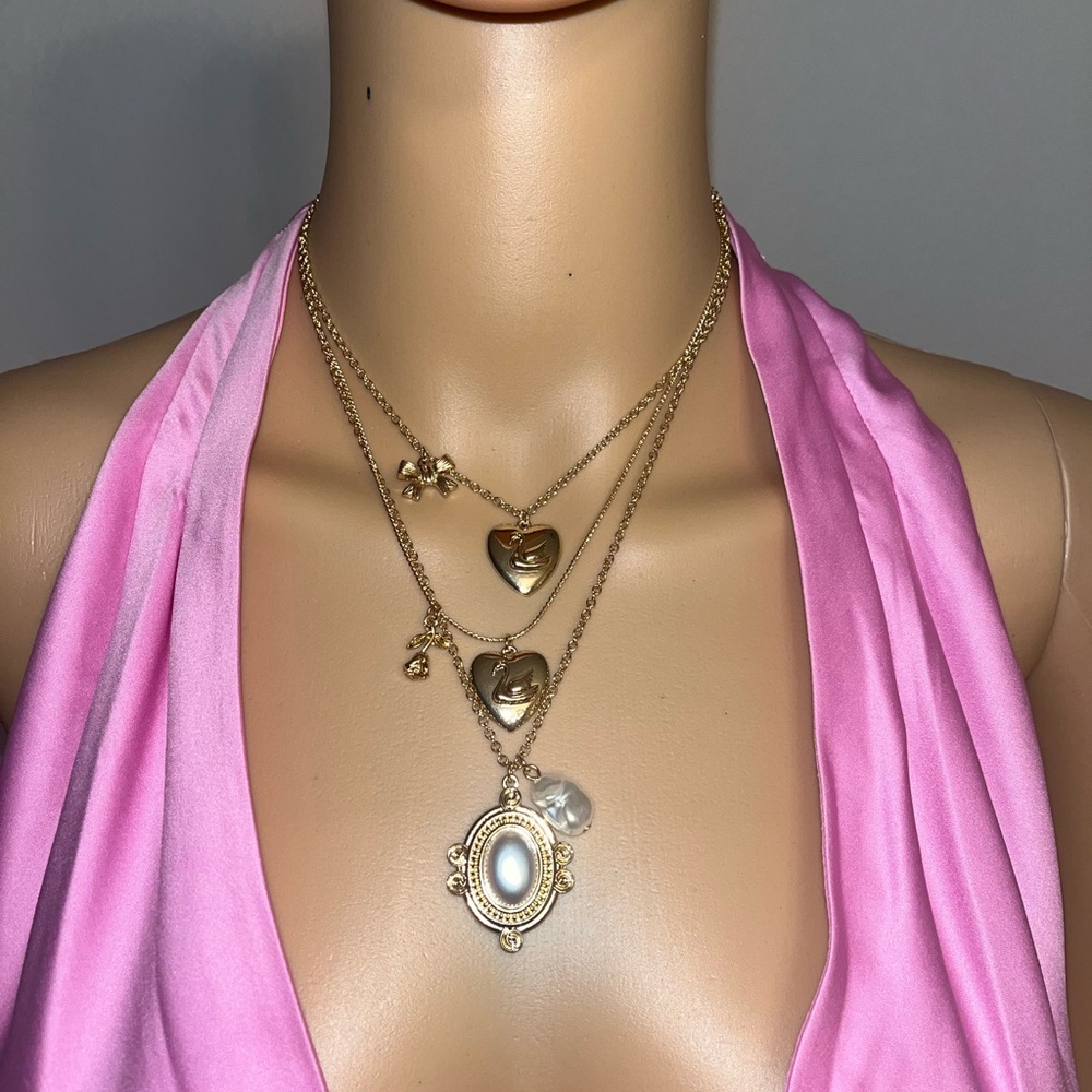 Gold Layered Heart & Pearl Pendant Necklace - Women Jewelry